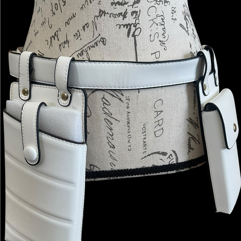 White Leather Belt with Pouches